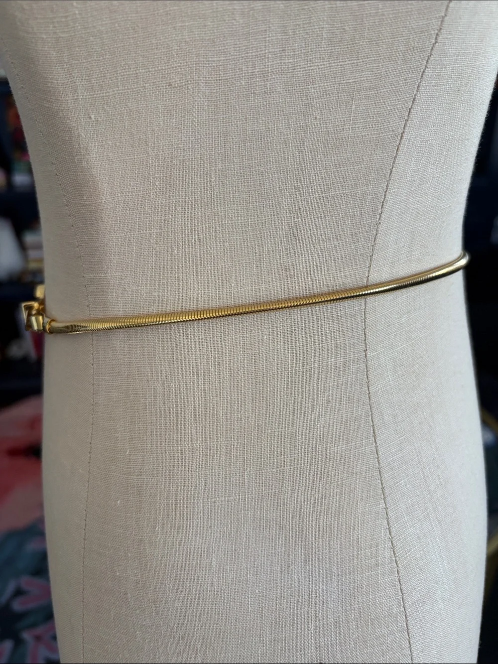 Gold Slim Metal Belt with Buckle Accent XS-S